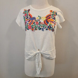 We the Free Otomi Mexican Embroidered Tie Front Top -RARE
